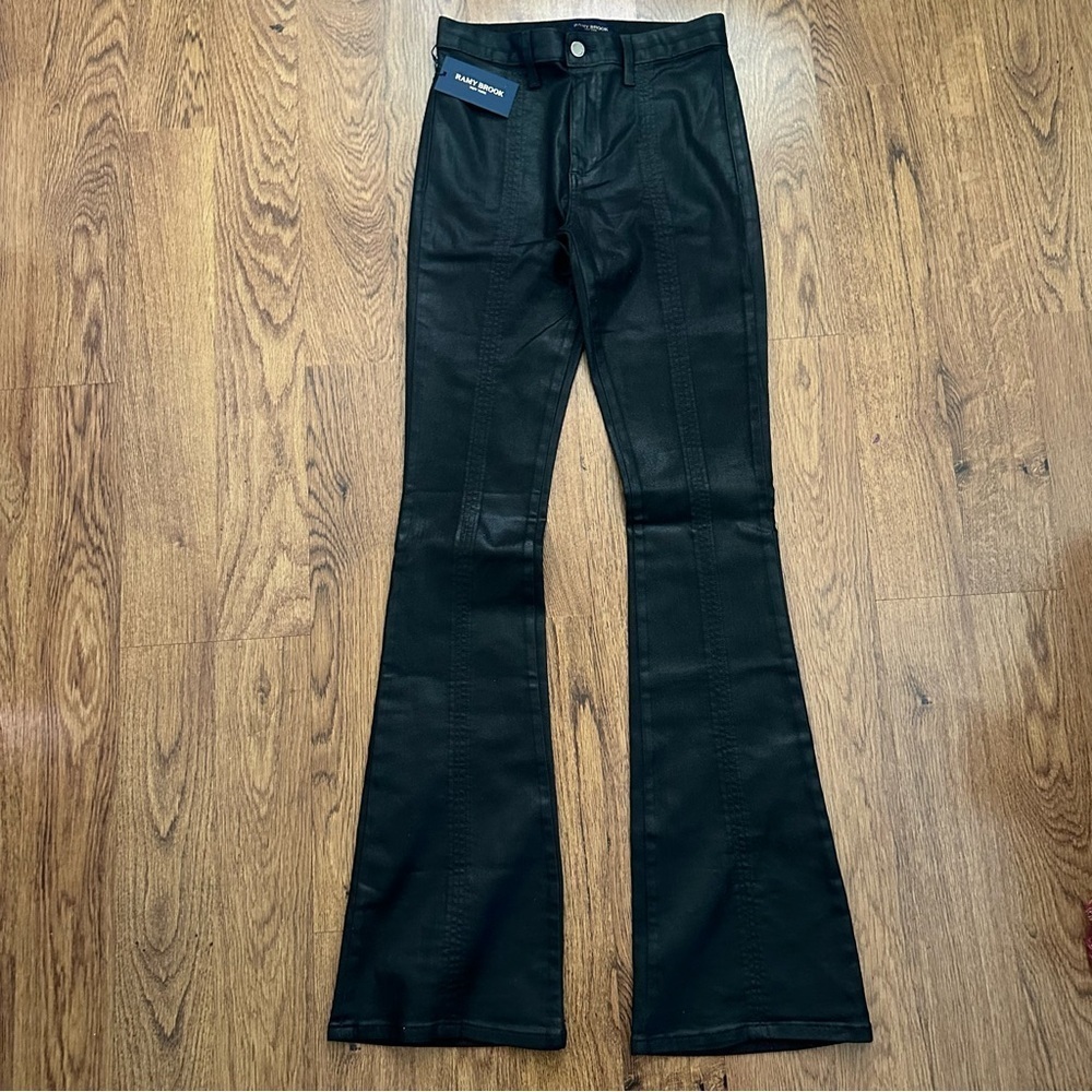 Ramy Brook Black coated Flared Pants size 27 NWT high rise Matilda
